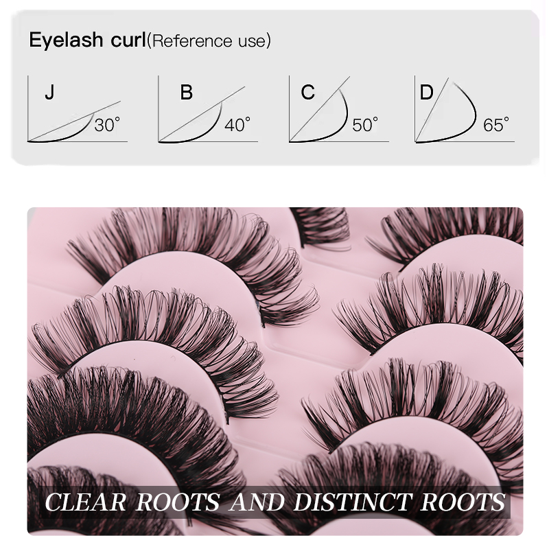 False Eyelashes Russian Strip Lashes D Curly Faux Mink Lashes Wispy Fluffy Volume Russian Lashes 3D Effect Fake Eyelashes 10 Pairs Pack