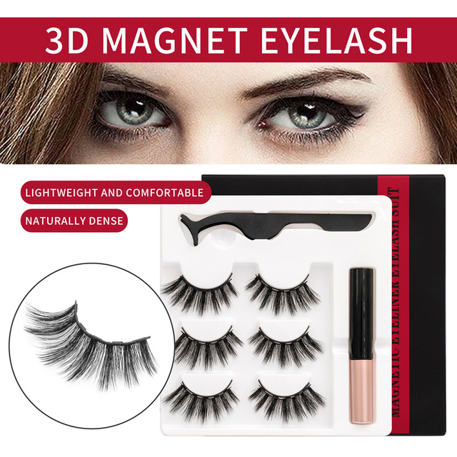 Magnetic Eyelashes Kit False Eyelashes - Magnetic Fake Eyelashes 3Pairs With Eyeliner Waterproof and Easy to Wear Magnetic Lashes Natural Look No Glue Needed 